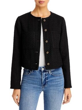 Aqua Black Textured Blazer with Gold Buttons